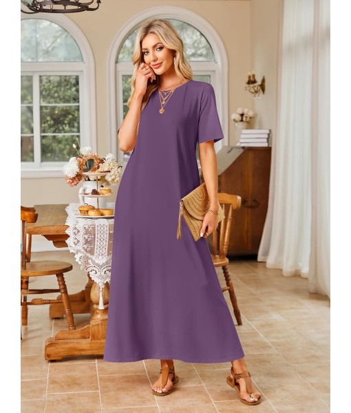 MEROKEETY Women's 2025 Summer Maxi Dress Casual Short Sleeve Beach Vacation Crewneck Basic Long T Shirt Dresses
