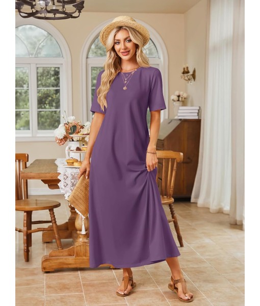 MEROKEETY Women's 2025 Summer Maxi Dress Casual Short Sleeve Beach Vacation Crewneck Basic Long T Shirt Dresses