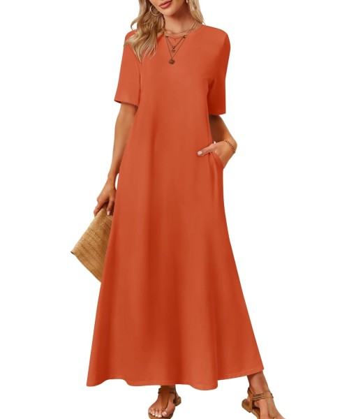 MEROKEETY Women's 2025 Summer Maxi Dress Casual Short Sleeve Beach Vacation Crewneck Basic Long T Shirt Dresses