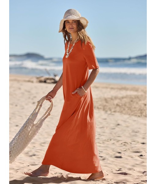 MEROKEETY Women's 2025 Summer Maxi Dress Casual Short Sleeve Beach Vacation Crewneck Basic Long T Shirt Dresses