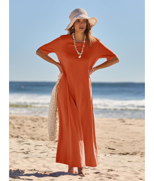 MEROKEETY Women's 2025 Summer Maxi Dress Casual Short Sleeve Beach Vacation Crewneck Basic Long T Shirt Dresses