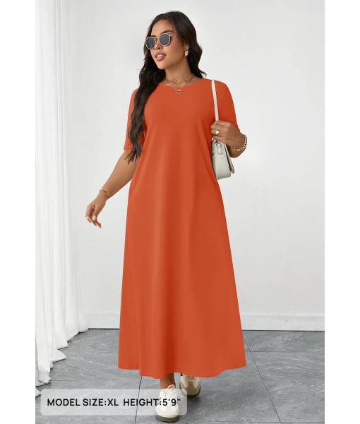MEROKEETY Women's 2025 Summer Maxi Dress Casual Short Sleeve Beach Vacation Crewneck Basic Long T Shirt Dresses