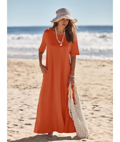 MEROKEETY Women's 2025 Summer Maxi Dress Casual Short Sleeve Beach Vacation Crewneck Basic Long T Shirt Dresses