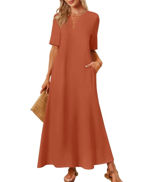 MEROKEETY Women's 2025 Summer Maxi Dress Casual Short Sleeve Beach Vacation Crewneck Basic Long T Shirt Dresses