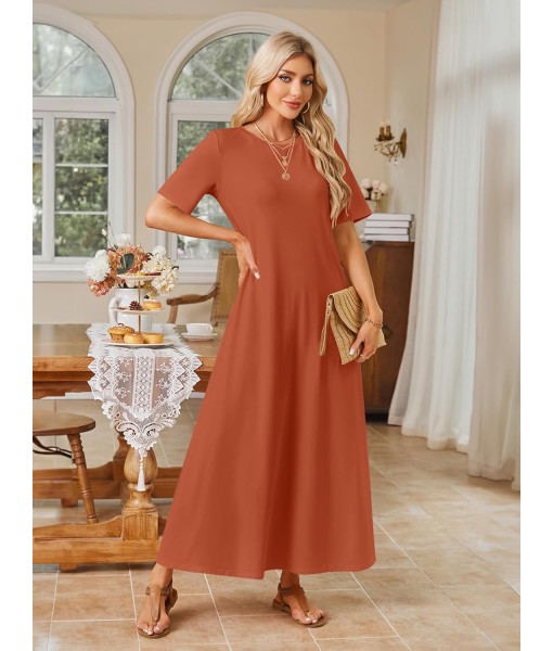 MEROKEETY Women's 2025 Summer Maxi Dress Casual Short Sleeve Beach Vacation Crewneck Basic Long T Shirt Dresses