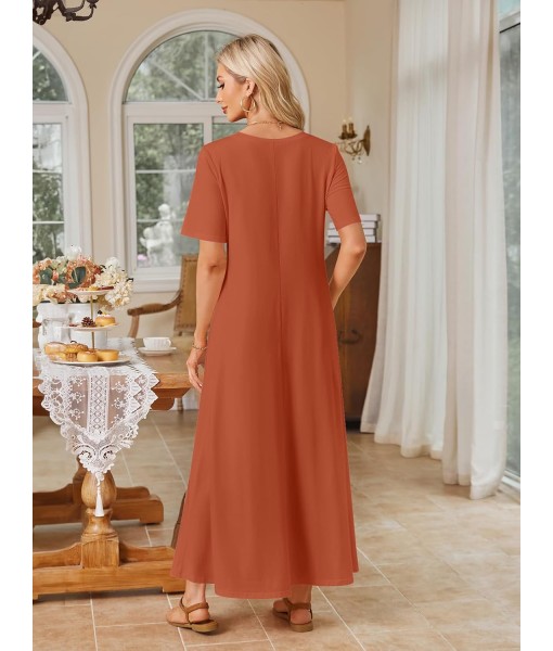 MEROKEETY Women's 2025 Summer Maxi Dress Casual Short Sleeve Beach Vacation Crewneck Basic Long T Shirt Dresses