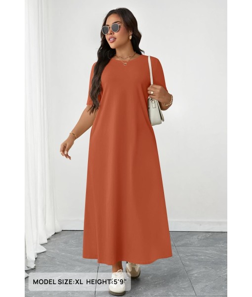 MEROKEETY Women's 2025 Summer Maxi Dress Casual Short Sleeve Beach Vacation Crewneck Basic Long T Shirt Dresses
