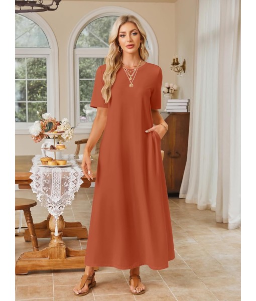 MEROKEETY Women's 2025 Summer Maxi Dress Casual Short Sleeve Beach Vacation Crewneck Basic Long T Shirt Dresses