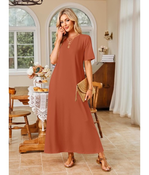 MEROKEETY Women's 2025 Summer Maxi Dress Casual Short Sleeve Beach Vacation Crewneck Basic Long T Shirt Dresses