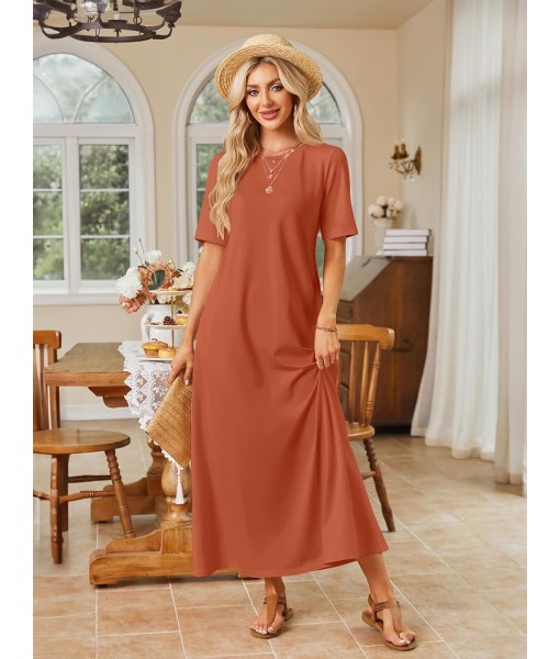 MEROKEETY Women's 2025 Summer Maxi Dress Casual Short Sleeve Beach Vacation Crewneck Basic Long T Shirt Dresses
