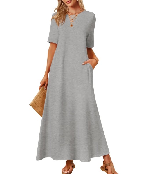 MEROKEETY Women's 2025 Summer Maxi Dress Casual Short Sleeve Beach Vacation Crewneck Basic Long T Shirt Dresses