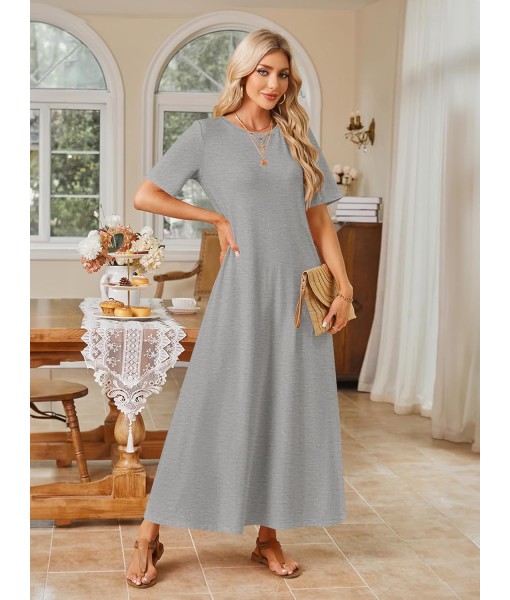 MEROKEETY Women's 2025 Summer Maxi Dress Casual Short Sleeve Beach Vacation Crewneck Basic Long T Shirt Dresses
