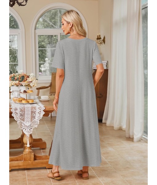 MEROKEETY Women's 2025 Summer Maxi Dress Casual Short Sleeve Beach Vacation Crewneck Basic Long T Shirt Dresses