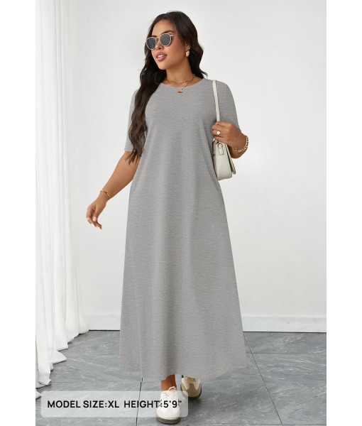 MEROKEETY Women's 2025 Summer Maxi Dress Casual Short Sleeve Beach Vacation Crewneck Basic Long T Shirt Dresses