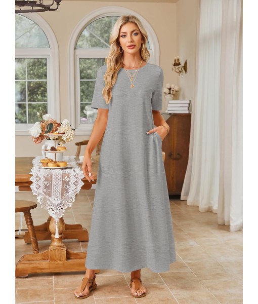 MEROKEETY Women's 2025 Summer Maxi Dress Casual Short Sleeve Beach Vacation Crewneck Basic Long T Shirt Dresses