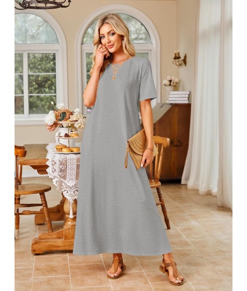 MEROKEETY Women's 2025 Summer Maxi Dress Casual Short Sleeve Beach Vacation Crewneck Basic Long T Shirt Dresses