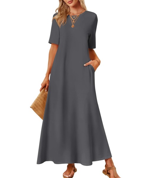MEROKEETY Women's 2025 Summer Maxi Dress Casual Short Sleeve Beach Vacation Crewneck Basic Long T Shirt Dresses