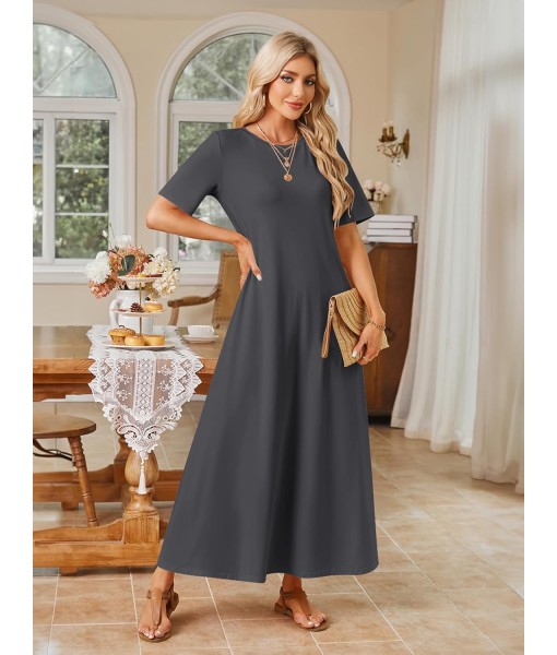MEROKEETY Women's 2025 Summer Maxi Dress Casual Short Sleeve Beach Vacation Crewneck Basic Long T Shirt Dresses