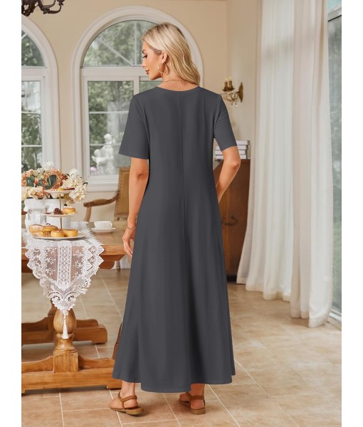 MEROKEETY Women's 2025 Summer Maxi Dress Casual Short Sleeve Beach Vacation Crewneck Basic Long T Shirt Dresses