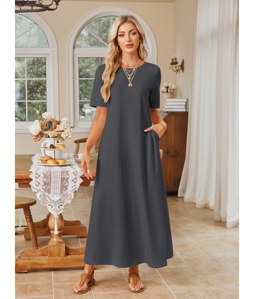 MEROKEETY Women's 2025 Summer Maxi Dress Casual Short Sleeve Beach Vacation Crewneck Basic Long T Shirt Dresses