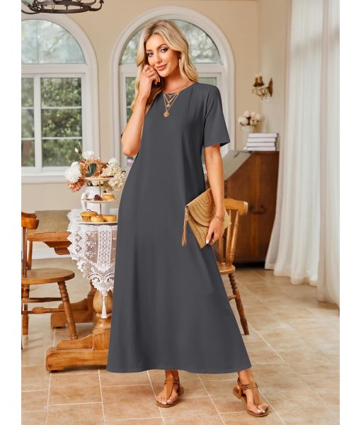MEROKEETY Women's 2025 Summer Maxi Dress Casual Short Sleeve Beach Vacation Crewneck Basic Long T Shirt Dresses