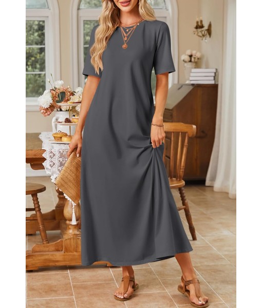 MEROKEETY Women's 2025 Summer Maxi Dress Casual Short Sleeve Beach Vacation Crewneck Basic Long T Shirt Dresses