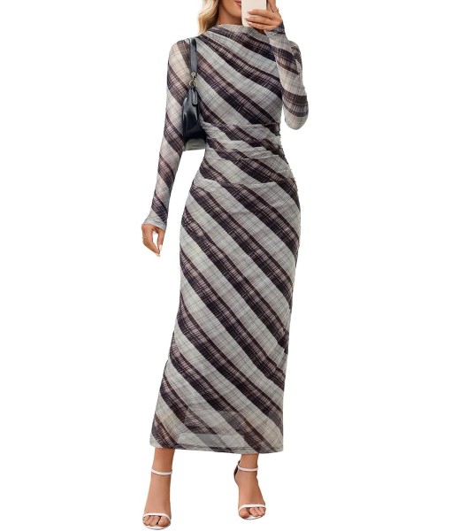 MEROKEETY Women's Long Sleeve Fall Wedding Guest Dress 2025 Bodycon Floral Mesh Ruched Cocktail Maxi Dresses