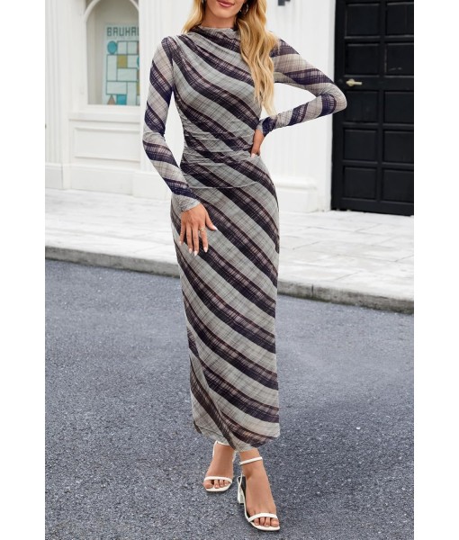 MEROKEETY Women's Long Sleeve Fall Wedding Guest Dress 2025 Bodycon Floral Mesh Ruched Cocktail Maxi Dresses