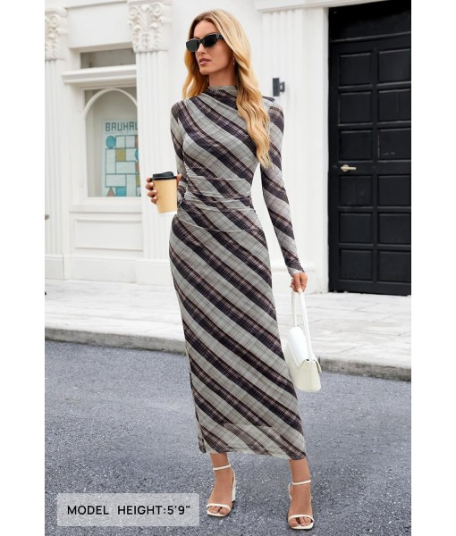 MEROKEETY Women's Long Sleeve Fall Wedding Guest Dress 2025 Bodycon Floral Mesh Ruched Cocktail Maxi Dresses