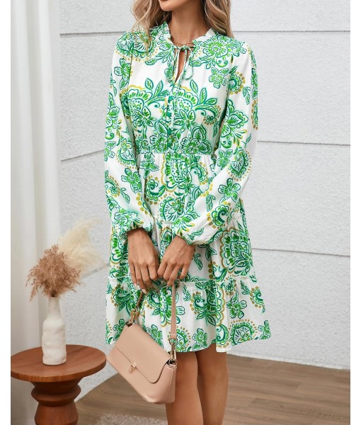 BTFBM Women Fall Dresses 2025 Floral V Neck Long Sleeve Tiered Ruffle Boho Swing Flowy A-Line Mini Dresses Vacation