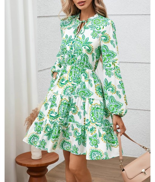 BTFBM Women Fall Dresses 2025 Floral V Neck Long Sleeve Tiered Ruffle Boho Swing Flowy A-Line Mini Dresses Vacation