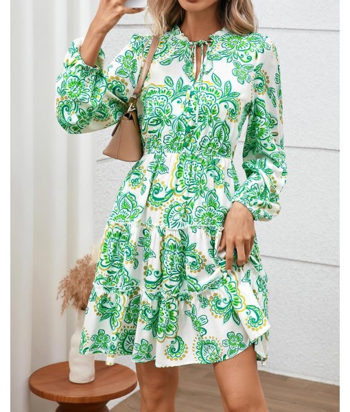 BTFBM Women Fall Dresses 2025 Floral V Neck Long Sleeve Tiered Ruffle Boho Swing Flowy A-Line Mini Dresses Vacation
