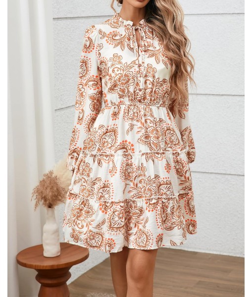 BTFBM Women Fall Dresses 2025 Floral V Neck Long Sleeve Tiered Ruffle Boho Swing Flowy A-Line Mini Dresses Vacation