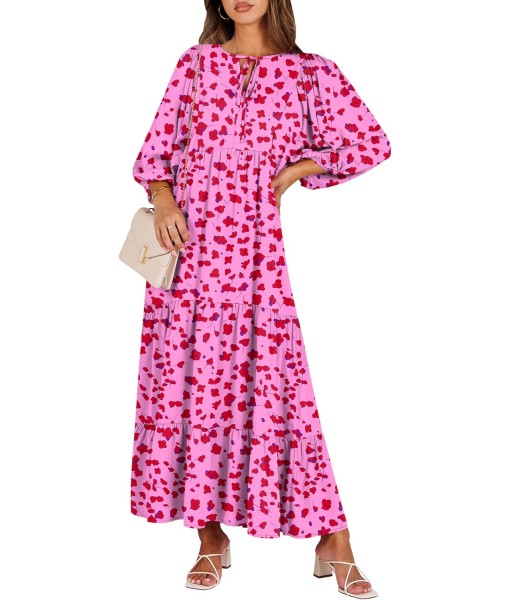 ANRABESS Womens Boho Maxi Dresses 2025 Summer V Neck Puff Sleeve Floral Flowy Swing Fall Casual Long Dress