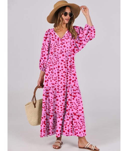 ANRABESS Womens Boho Maxi Dresses 2025 Summer V Neck Puff Sleeve Floral Flowy Swing Fall Casual Long Dress