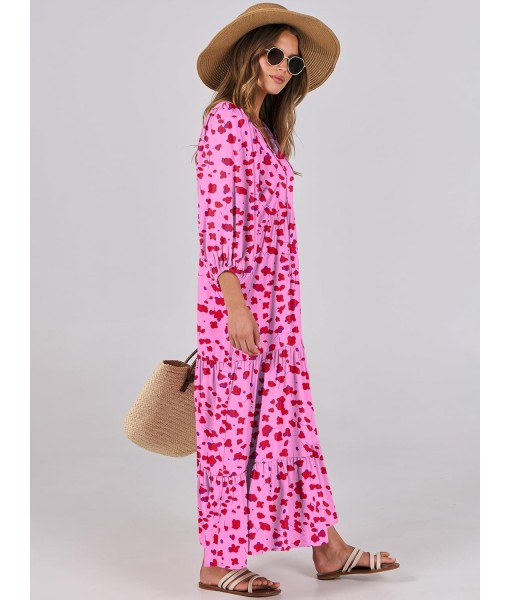 ANRABESS Womens Boho Maxi Dresses 2025 Summer V Neck Puff Sleeve Floral Flowy Swing Fall Casual Long Dress