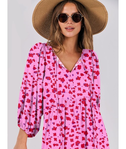 ANRABESS Womens Boho Maxi Dresses 2025 Summer V Neck Puff Sleeve Floral Flowy Swing Fall Casual Long Dress