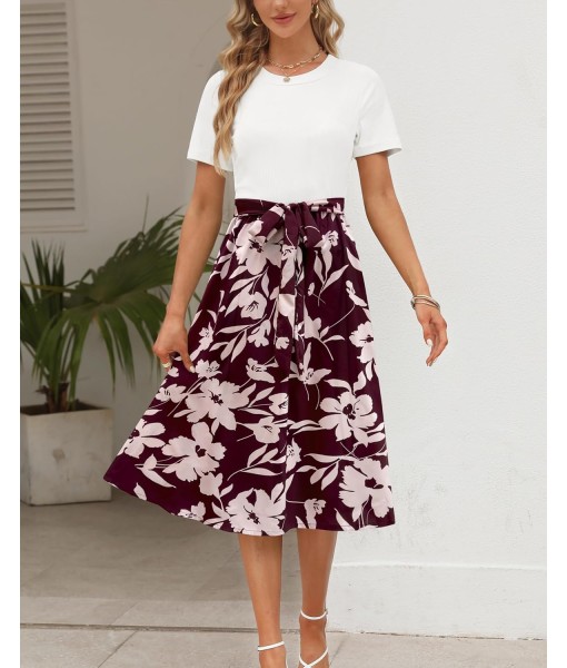 Zattcas Women 2025 Summer Dress Short Sleeve Ribbed Teacher Church Modest Business Casual Work Outfits Midi Dress