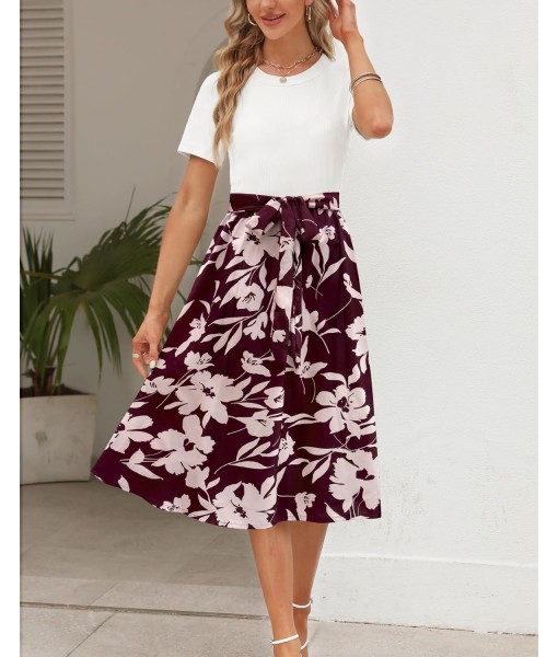 Zattcas Women 2025 Summer Dress Short Sleeve Ribbed Teacher Church Modest Business Casual Work Outfits Midi Dress