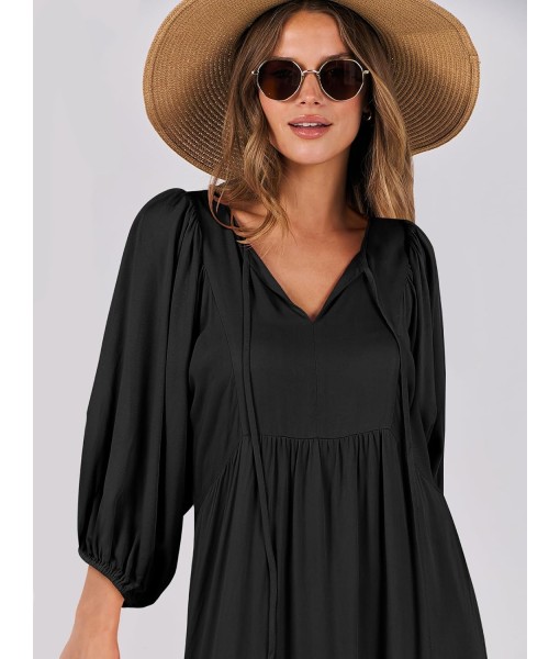 ANRABESS Womens Boho Maxi Dresses 2025 Summer V Neck Puff Sleeve Floral Flowy Swing Fall Casual Long Dress