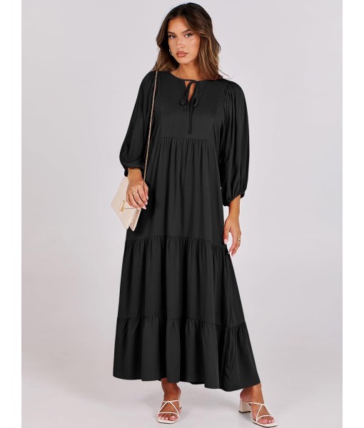 ANRABESS Womens Boho Maxi Dresses 2025 Summer V Neck Puff Sleeve Floral Flowy Swing Fall Casual Long Dress