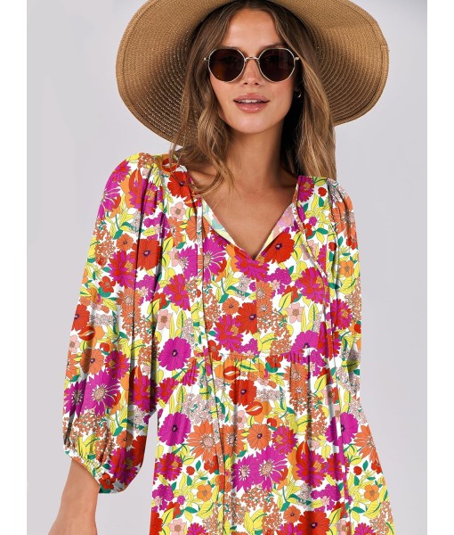 ANRABESS Womens Boho Maxi Dresses 2025 Summer V Neck Puff Sleeve Floral Flowy Swing Fall Casual Long Dress