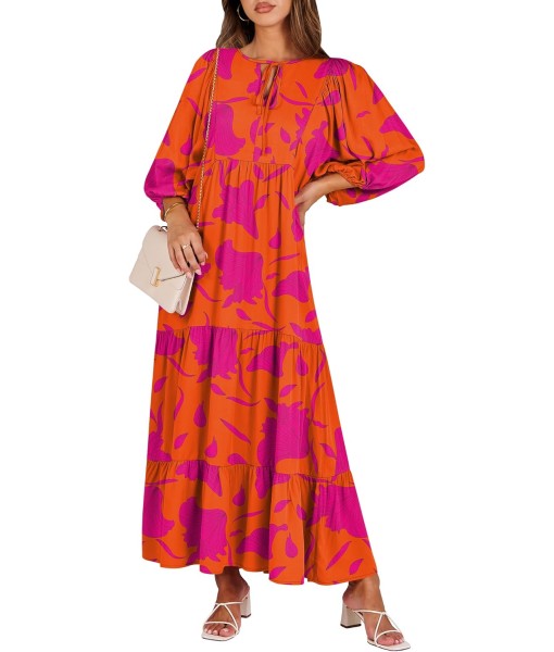 ANRABESS Womens Boho Maxi Dresses 2025 Summer V Neck Puff Sleeve Floral Flowy Swing Fall Casual Long Dress