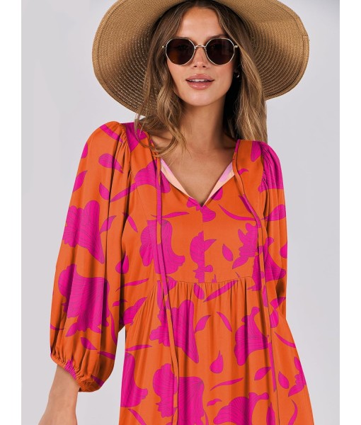 ANRABESS Womens Boho Maxi Dresses 2025 Summer V Neck Puff Sleeve Floral Flowy Swing Fall Casual Long Dress
