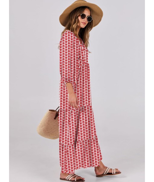 ANRABESS Womens Boho Maxi Dresses 2025 Summer V Neck Puff Sleeve Floral Flowy Swing Fall Casual Long Dress