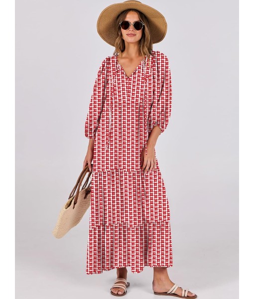 ANRABESS Womens Boho Maxi Dresses 2025 Summer V Neck Puff Sleeve Floral Flowy Swing Fall Casual Long Dress