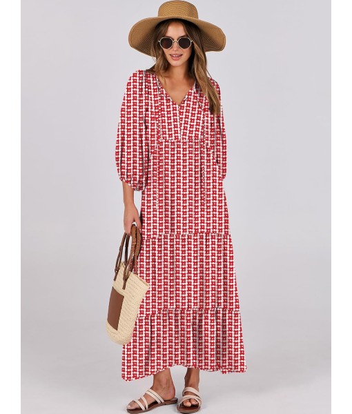 ANRABESS Womens Boho Maxi Dresses 2025 Summer V Neck Puff Sleeve Floral Flowy Swing Fall Casual Long Dress