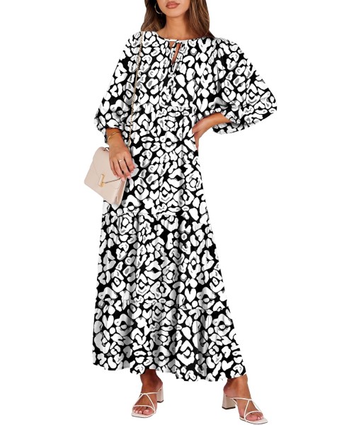 ANRABESS Womens Boho Maxi Dresses 2025 Summer V Neck Puff Sleeve Floral Flowy Swing Fall Casual Long Dress