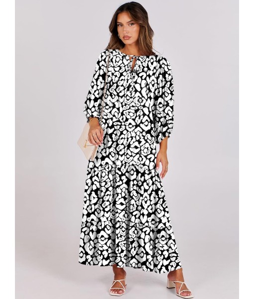ANRABESS Womens Boho Maxi Dresses 2025 Summer V Neck Puff Sleeve Floral Flowy Swing Fall Casual Long Dress