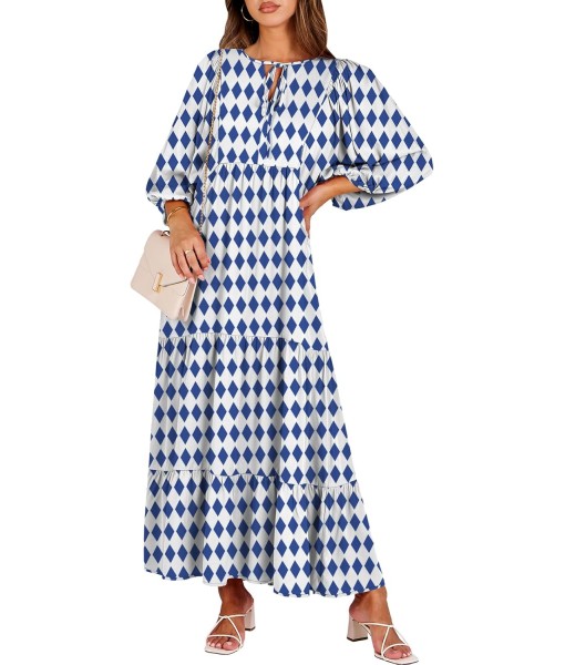 ANRABESS Womens Boho Maxi Dresses 2025 Summer V Neck Puff Sleeve Floral Flowy Swing Fall Casual Long Dress